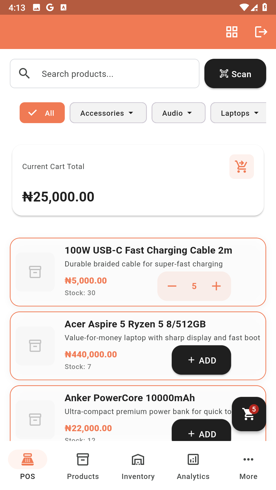POS on mobile