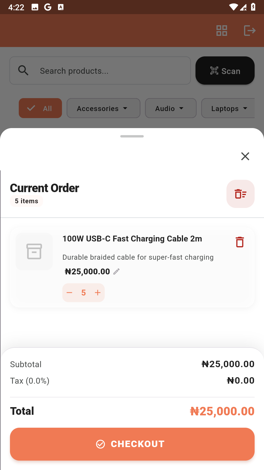 Cart on mobile